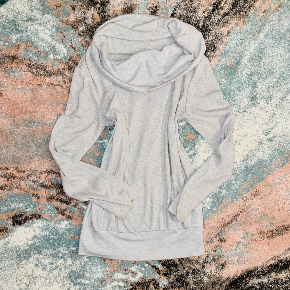 Cowl-Neck Cozy Lounge Sweater Top in Heather Grey - SZ Small